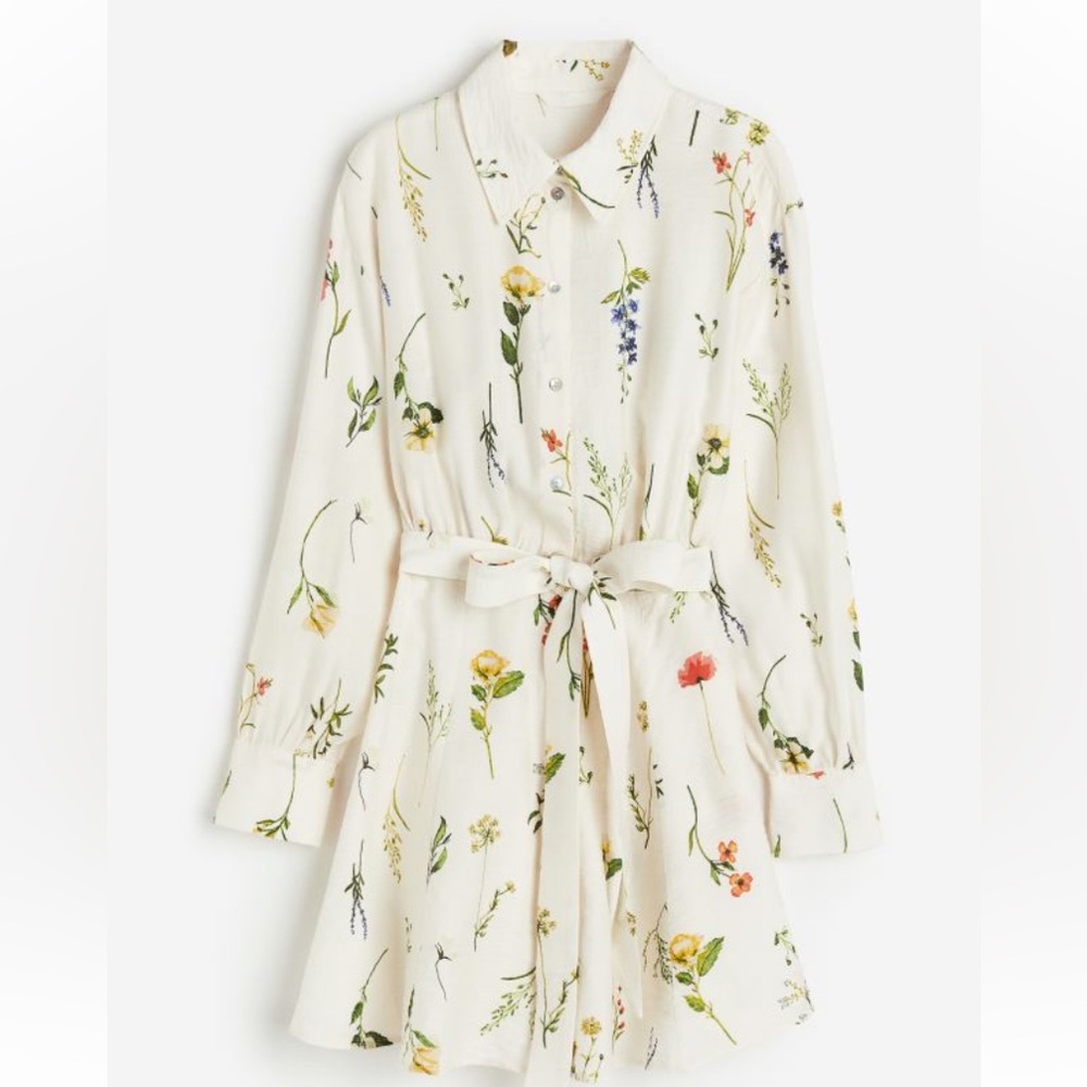 H&M Viral Floral Cream Shirt Dress